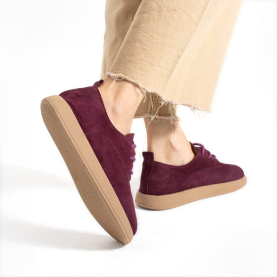 Zapatos cómodos de piel de ante con memory foam Zapatos planos de mujer 14 TSL Memory Alma Burgundy - Rojo - Ante
