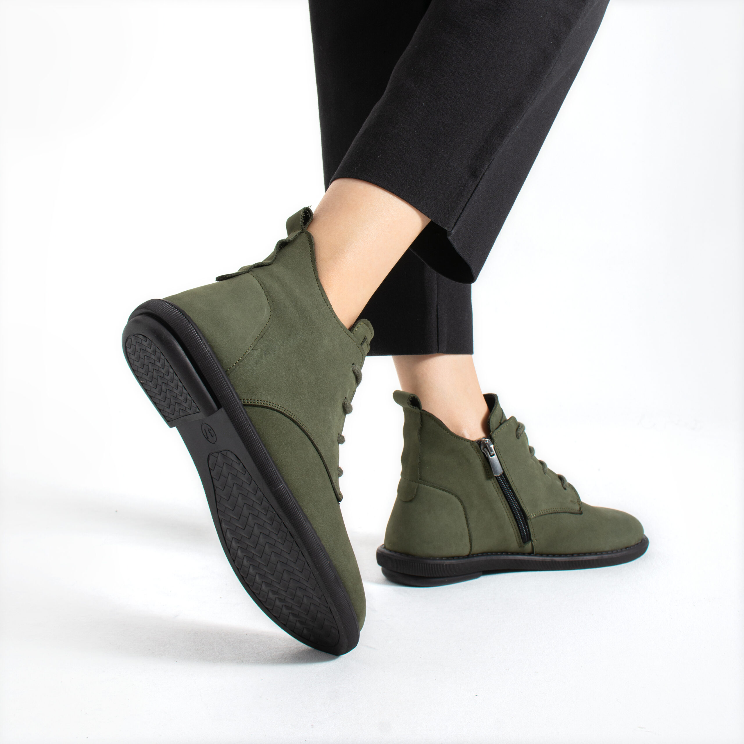 Botines de mujer de nobuk con espuma viscoelástica Botines de mujer 5 TSL Memory Nora Olive - Verde - Nobuk
