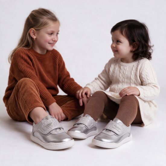 Zapatos barefoot para niños de piel natural - Plateado
