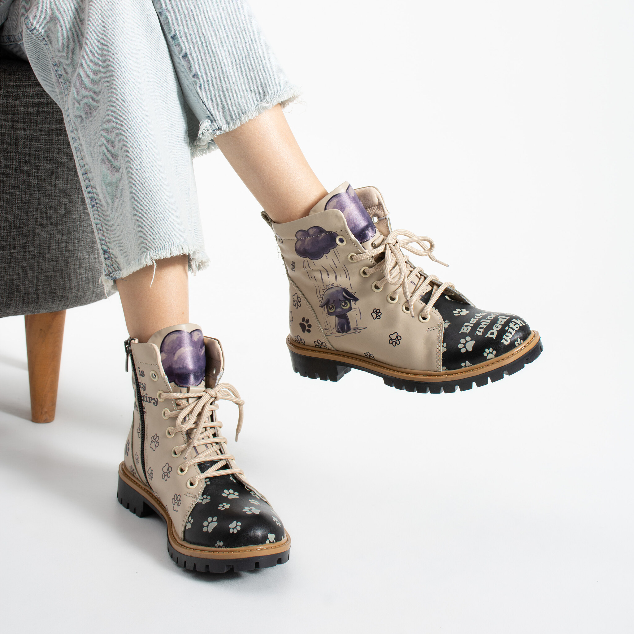 Botas de mujer de piel con estampado colorido Botines de mujer 4 Botas de mujer de piel con estampado colorido - Piel