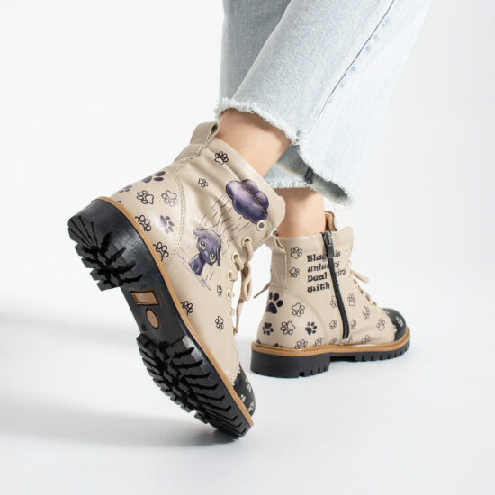 Botas de mujer de piel con estampado colorido Botines de mujer 13 TSL Memory Rebel Rainy - Beige, Negro - Piel