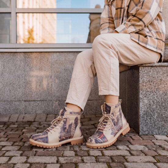 Botas de mujer de piel con estampado colorido Botines de mujer 9 Botas de mujer de piel con estampado colorido - Beige, Multicolor