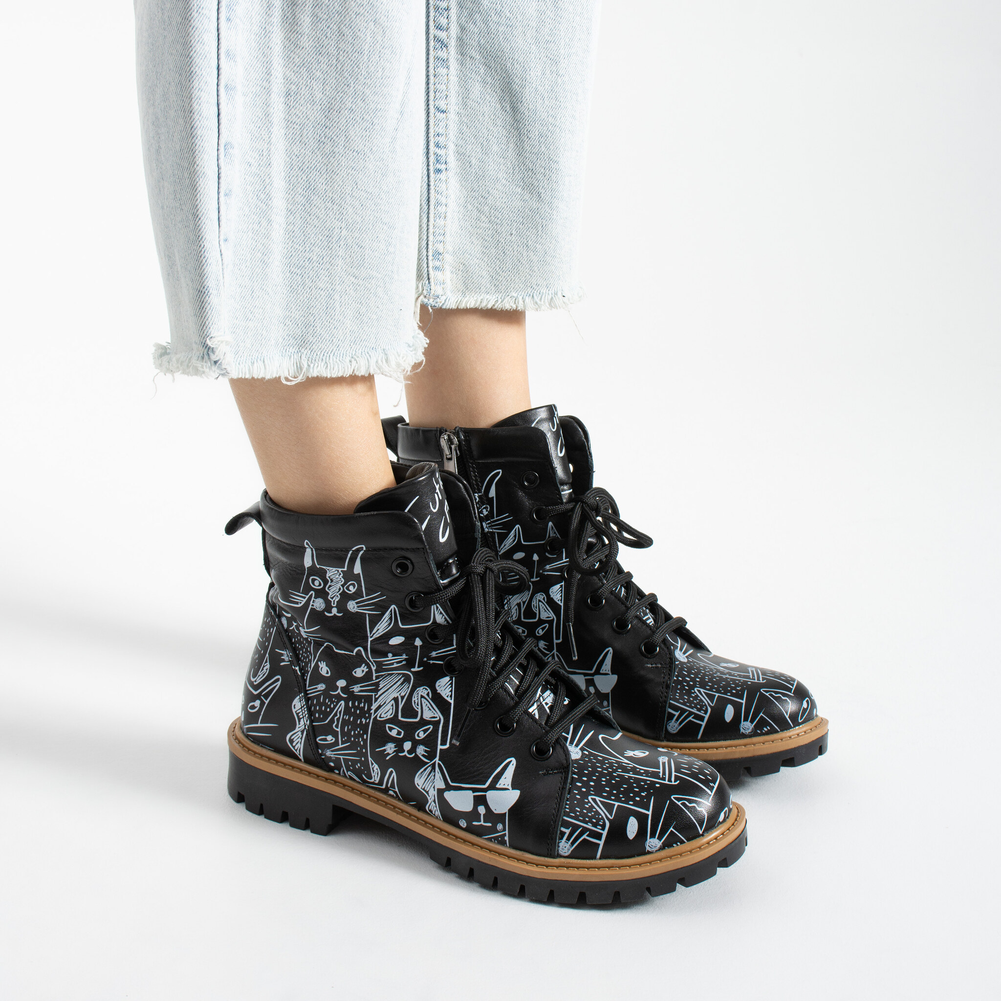 Botas de mujer de piel con estampado colorido Botines de mujer Botas de mujer de piel con estampado colorido - TSL Memory Rebel Whiskers