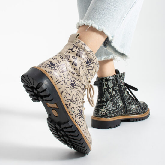 Botas de mujer de piel con estampado colorido Botines de mujer 13 TSL Memory Rebel Theory - Beige, Negro - Piel
