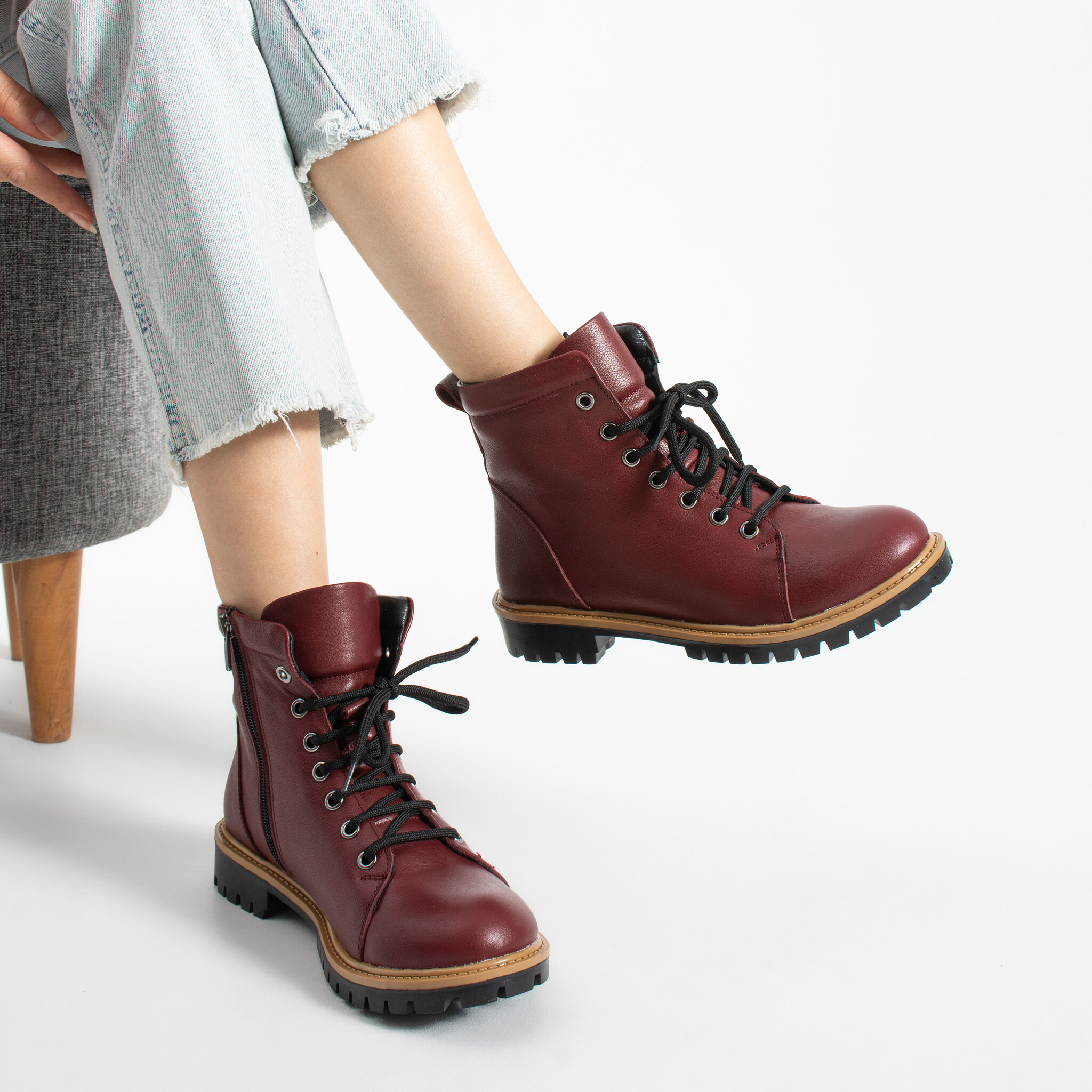 Botas burdeos de mujer de piel Botines de mujer 4 Botas burdeos de mujer de piel - Piel