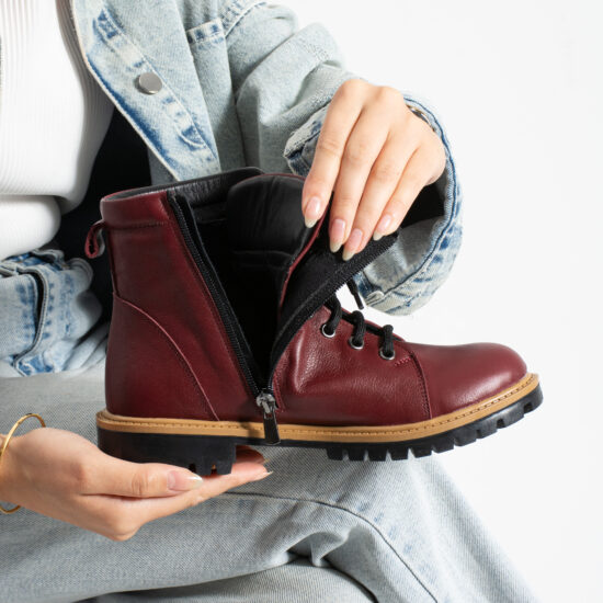 Botas burdeos de mujer de piel Botines de mujer 13 Botas burdeos de mujer de piel - vista lateral
