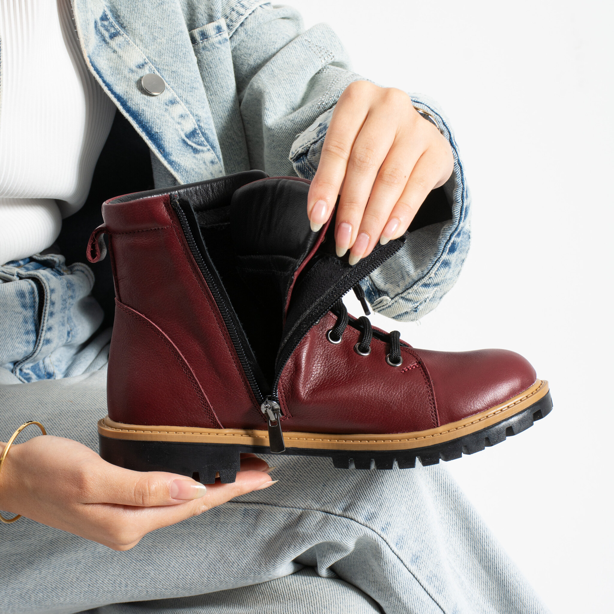 Botas burdeos de mujer de piel Botines de mujer 6 Botas burdeos de mujer de piel - vista lateral