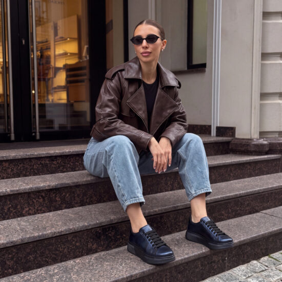 Zapatillas casual de mujer de piel - Azul